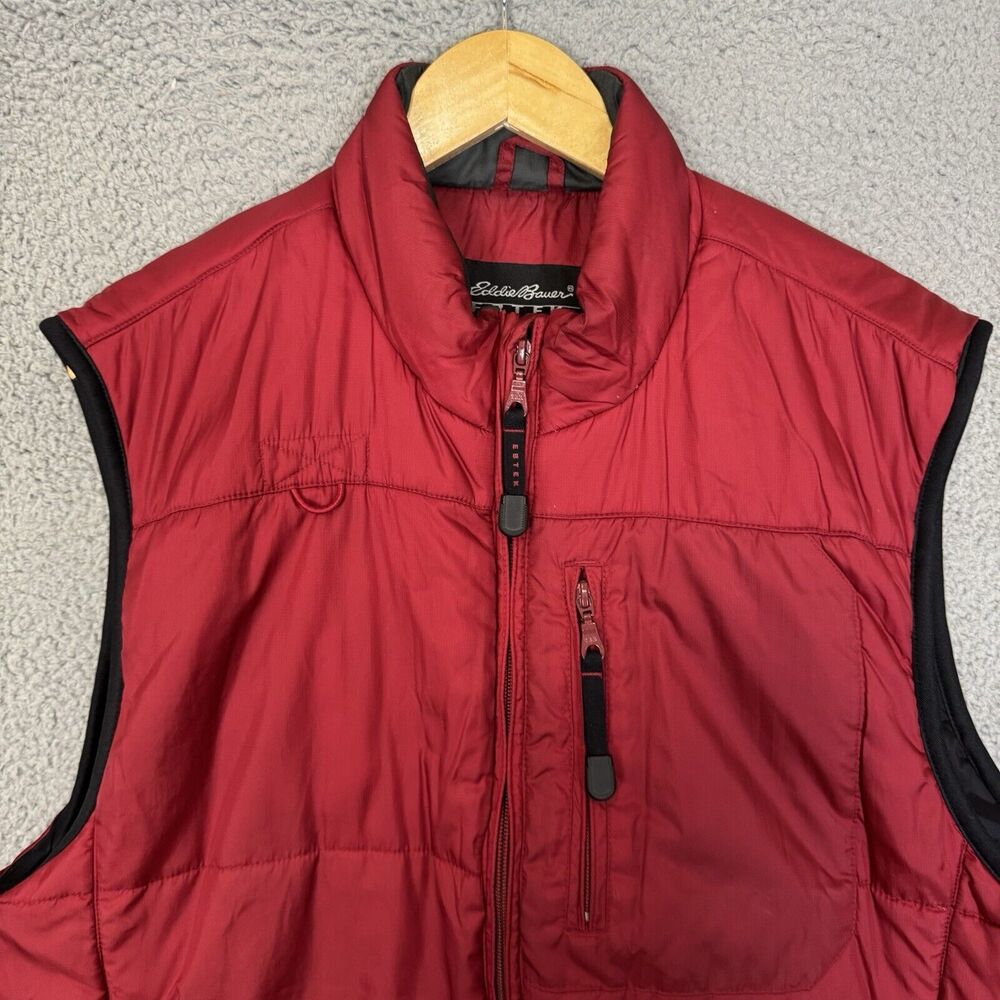 Eddie Bauer EBTEK Vest Men S Red Puffer Nylon Zipper Pocket Full Zip - Picture 2 of 7